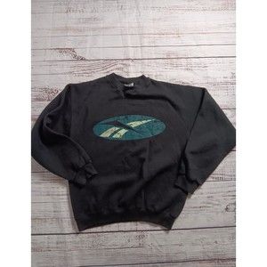 Reebok Sweatshirt Men's Medium Black Crew Neck Pullover Cotton Blend